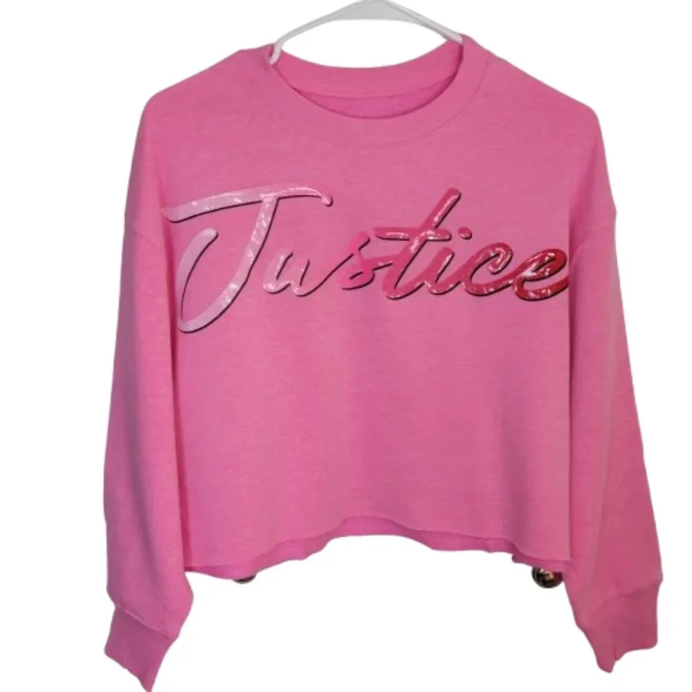 Justice Graphic Logo Cropped Sweatshirt Pink Girls Medium Ragged Edge Pullover